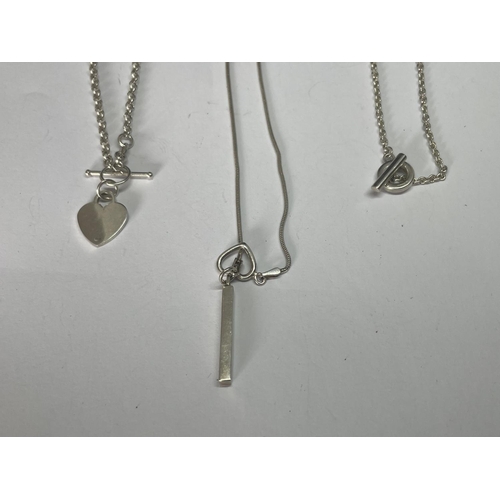 532 - THREE SILVER T BAR NECKLACES