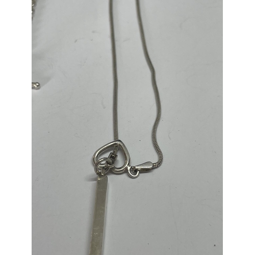 532 - THREE SILVER T BAR NECKLACES