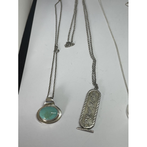 537 - FOUR MARKED SILVER NECKLACES WITH PENDANTS