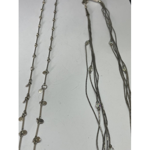 539 - FOUR MARKED SILVER NECKLACES SOME WITH CLEAR STONES