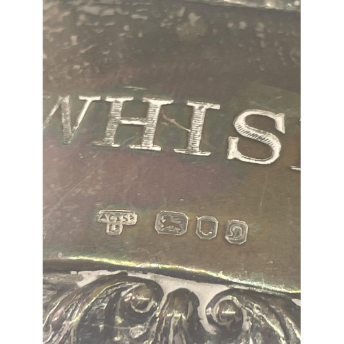 548 - THREE HALLMARKED SILVER DECANTER LABEL TAGS NAMED WHISKY, PORT AND GIN