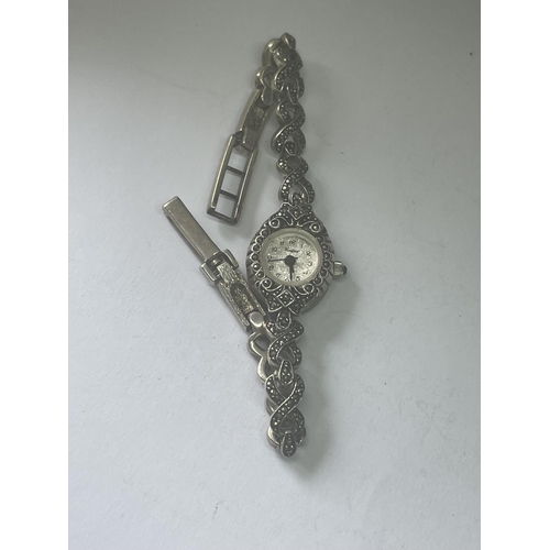 549 - A HALLMARKED SILVER LADIES MARCASITE COCKTAIL WATCH WITH VINTAGE PRESENTATION BOX