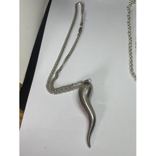 563 - TWO MARKED SILVER NECKLACES ONE WITH AN ABSTRACT PENDANT