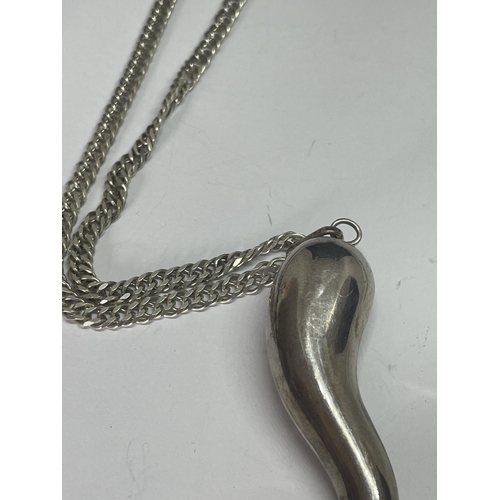 563 - TWO MARKED SILVER NECKLACES ONE WITH AN ABSTRACT PENDANT