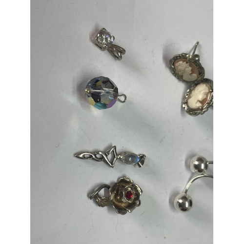 583 - ASSORTED SILVER ITEMS TO INCLUDE THREE PAIRS OF EARRINGS, FOUR PENDANTS AND TWO BELLY BARS