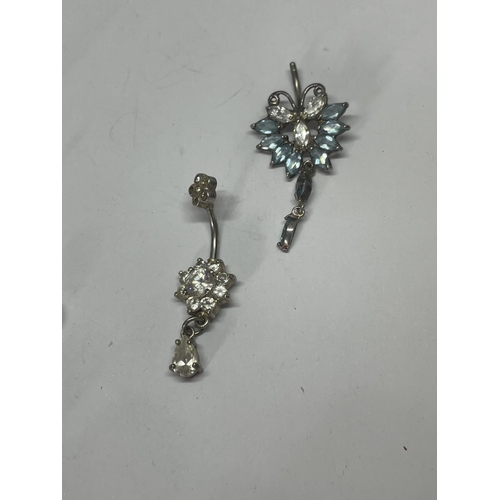 583 - ASSORTED SILVER ITEMS TO INCLUDE THREE PAIRS OF EARRINGS, FOUR PENDANTS AND TWO BELLY BARS