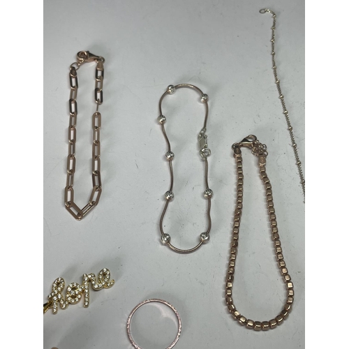 592 - VARIOUS ITEMS OF SILVER GILT TO INCLUDE BRACELETS, RING, PENDANTS ETC