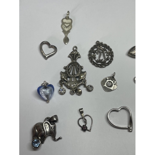 594 - FOURTEEN VARIOUS MARKED SILVER PENDANTS