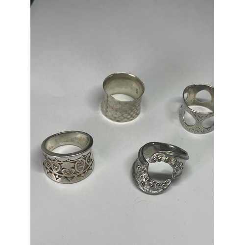 596 - FIVE MARKED SILVER RINGS