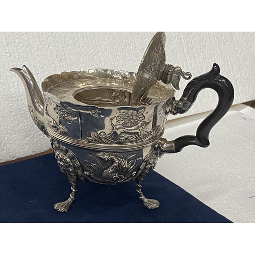 20 - A HIGHLY DECORATIVE VICTORIAN HALLMARKED 1892 LONDON SILVER TEAPOT, MAKER JAMES WAKELY AND FRANK CLA... 