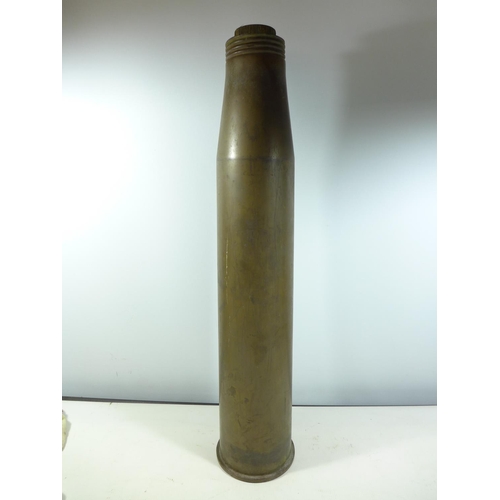 361 - A BRASS INERT TESTING THREE INCH SHELL DATED 1956, HEIGHT 68CM