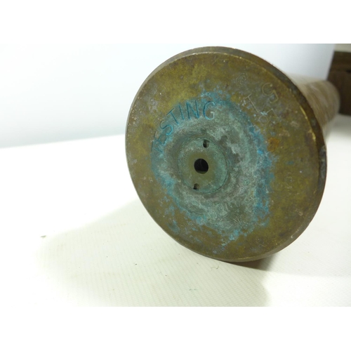 361 - A BRASS INERT TESTING THREE INCH SHELL DATED 1956, HEIGHT 68CM