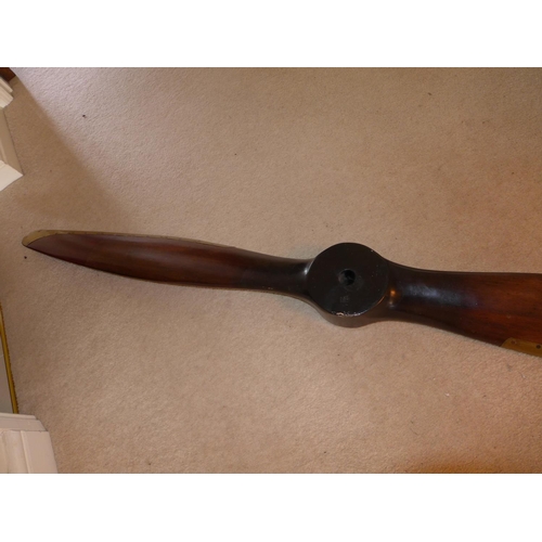 362 - A WOOD AND BRASS TIPPED AEROPLANE PROPELLER, LENGTH 185CM