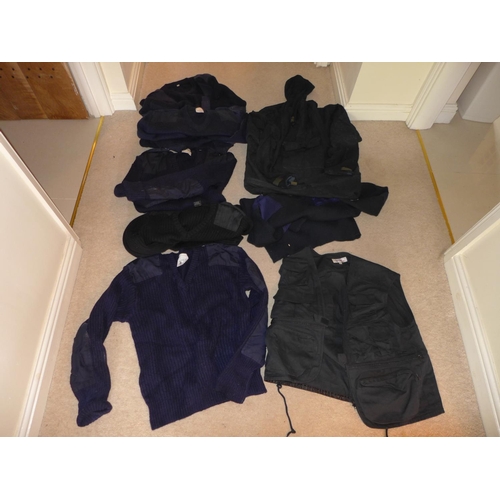 364 - SIX ROYAL NAVY BLUE PULLOVERS, UTILITY WATERPROOF JACKET ETC