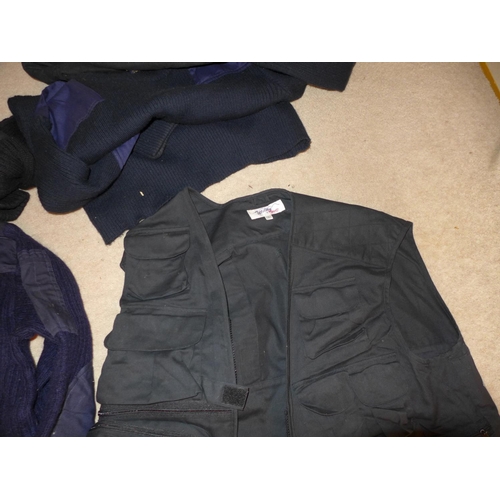 364 - SIX ROYAL NAVY BLUE PULLOVERS, UTILITY WATERPROOF JACKET ETC