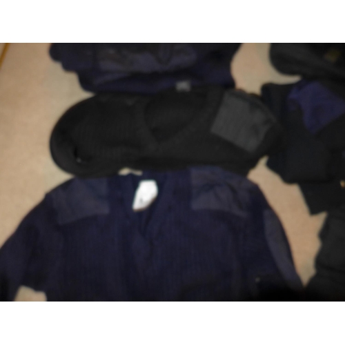 364 - SIX ROYAL NAVY BLUE PULLOVERS, UTILITY WATERPROOF JACKET ETC