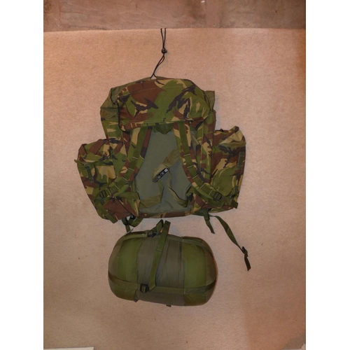 367 - A BRITISH ARMY BERGEN BACKPACK AND A COMPRESSION BAG (2)