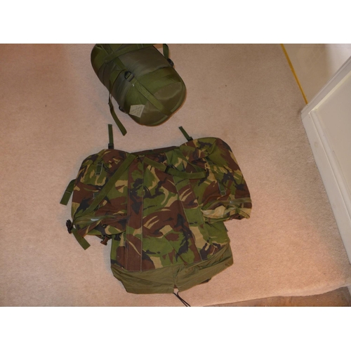 367 - A BRITISH ARMY BERGEN BACKPACK AND A COMPRESSION BAG (2)