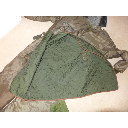 371 - A MILITARY/FISHING/SHOOTING ALL IN ONE INSULATED SUIT, SIZE XL AND TWO QUILTED JACKETS (3)