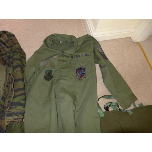 374 - A LARGE COLLECTION OF MILITARY/SHOOTING/FISHING CLOTHING TO INCLUDE WATERPROOF JACKET, TROUSERS, COA... 