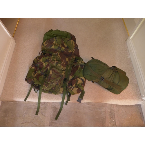 375 - A BRITISH ARMY BERGEN BACKPACK AND A COMPRESSION BAG (2)