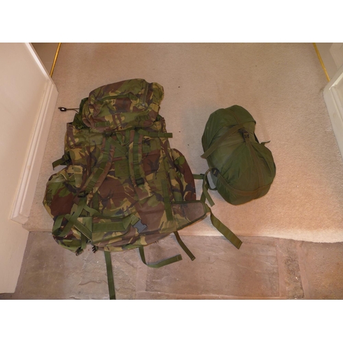 375 - A BRITISH ARMY BERGEN BACKPACK AND A COMPRESSION BAG (2)