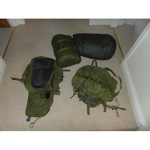 379 - TWO MILITARY BACKPACKS AND TWO SLEEPING BAGS (4)