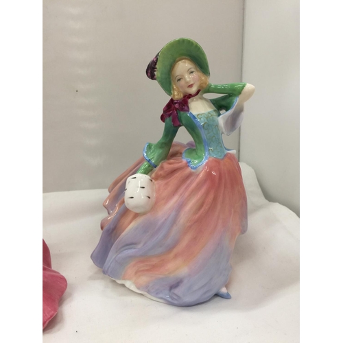 100 - A ROYAL DOULTON FIGURE 'POLLY PEACHAM' HN 549 A/F CRACK TO BASE PLUS 'AUTUMN BREEZES' - A/F AND COAL... 