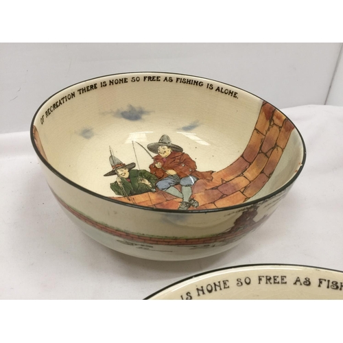 63 - TWO ROYAL DOULTON 'THE GALLANT FISHERS' BOWLS, DIAMETER 24CM AND 21CM