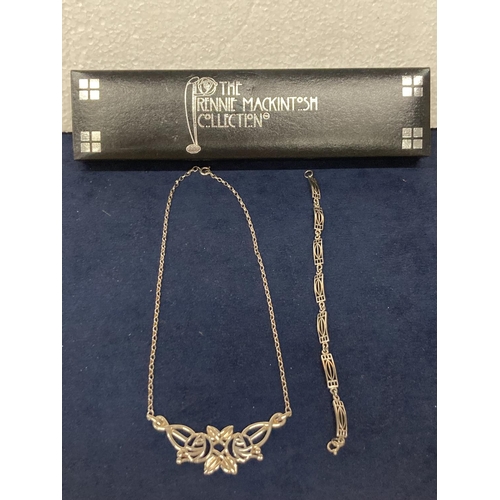 637 - A SILVER MARKED 925 RENNIE MACKINTOSH NECKLACE AND BRACELET WITH ORIGINAL BOX