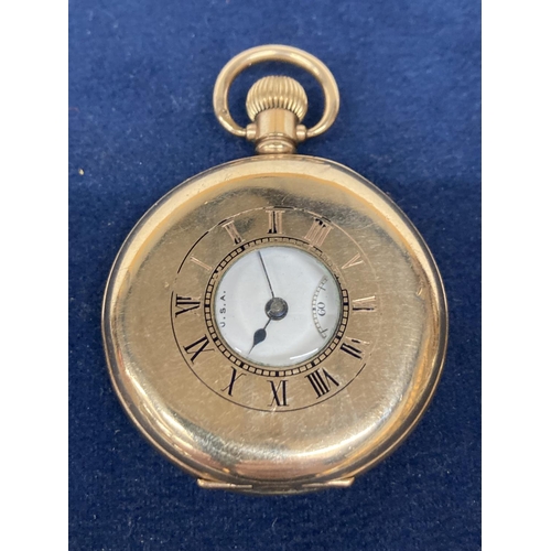 640 - A HALF HUNTER GOLD PLATED WALTHAM POCKET WATCH