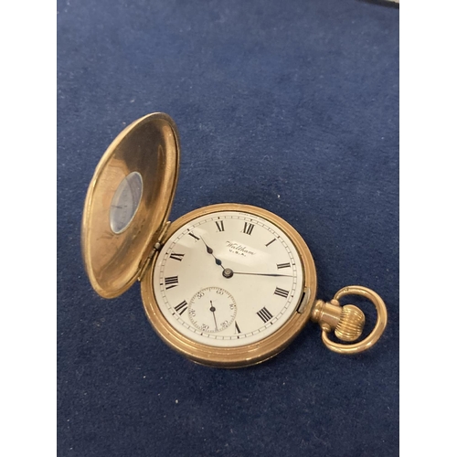 640 - A HALF HUNTER GOLD PLATED WALTHAM POCKET WATCH