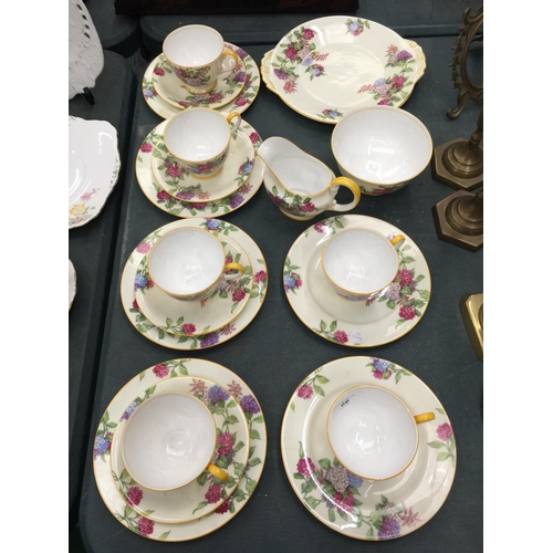 66 - A QUANTITY OF VINTAGE AYNSLEY CHINA CUPS, SAUCERS, PLATES SUGAR BOWL AND CREAM JUG IN A HYDRANGA PAT... 