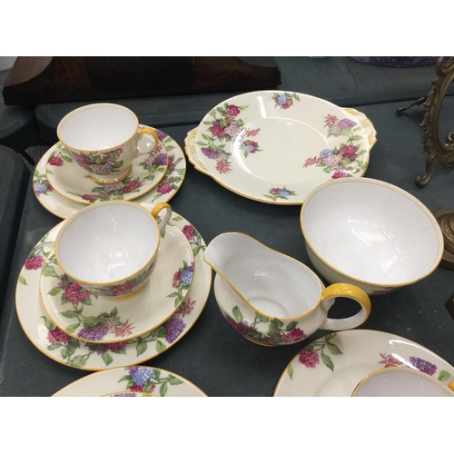 66 - A QUANTITY OF VINTAGE AYNSLEY CHINA CUPS, SAUCERS, PLATES SUGAR BOWL AND CREAM JUG IN A HYDRANGA PAT... 