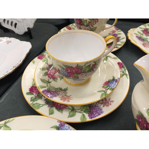 66 - A QUANTITY OF VINTAGE AYNSLEY CHINA CUPS, SAUCERS, PLATES SUGAR BOWL AND CREAM JUG IN A HYDRANGA PAT... 