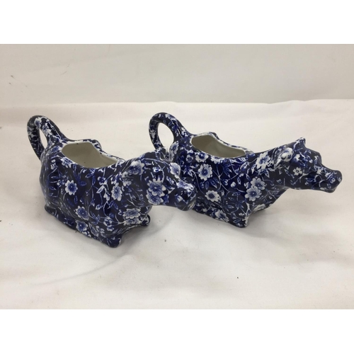 71 - A PAIR OF BURLEIGH 'CALICO' COW CREAMERS HEIGHT 9CM, WIDTH 19CM