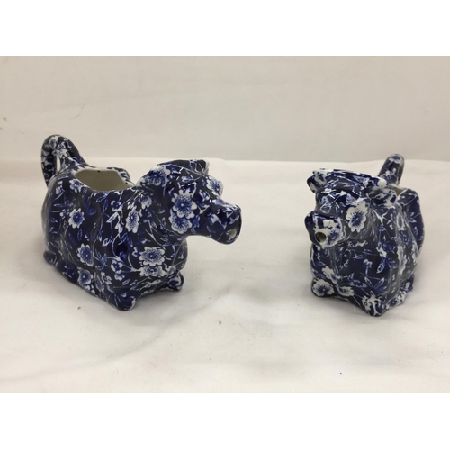 71 - A PAIR OF BURLEIGH 'CALICO' COW CREAMERS HEIGHT 9CM, WIDTH 19CM