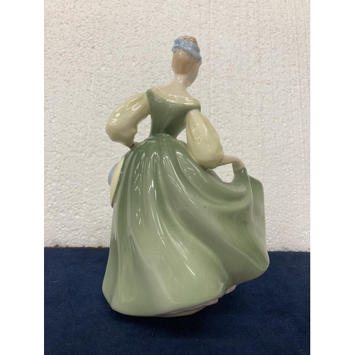 714 - A ROYAL DOULTON FIGURE 'FAIR LADY' HEIGHT 20CM - A/F SMALL CHIP TO SKIRT OF DRESS