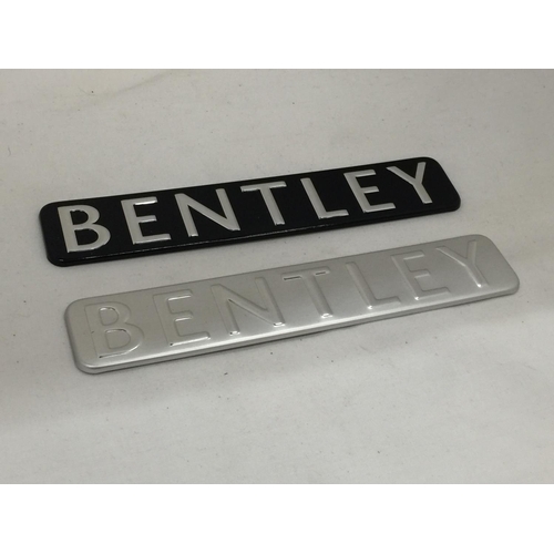 92 - TWO BENTLEY CAR PANEL BADGES 17CM X 3.5CM