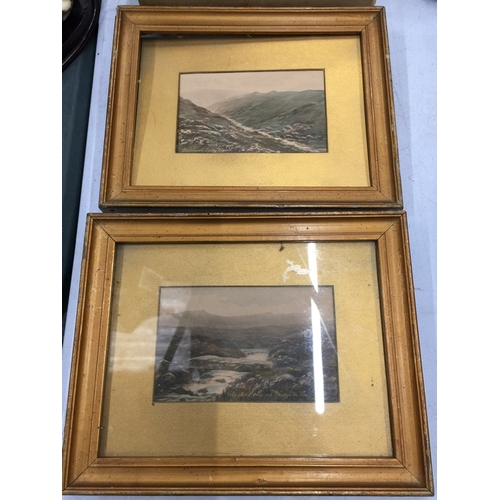 123 - A FRAMED PRINT OF DARTMOOR  A/F TOGETHER WITH A FRAMED PRINT OF CHAGFORD ANCIENT BRIDGE ON WALLABROO... 