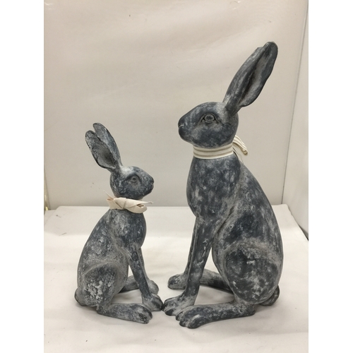 130 - TWO HARE FIGURINES HEIGHT 38CM AND 28CM