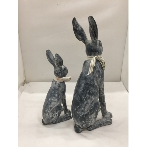 130 - TWO HARE FIGURINES HEIGHT 38CM AND 28CM