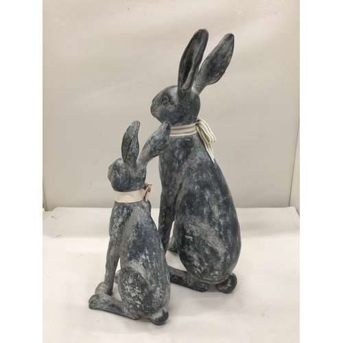 130 - TWO HARE FIGURINES HEIGHT 38CM AND 28CM