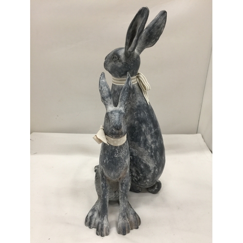 130 - TWO HARE FIGURINES HEIGHT 38CM AND 28CM