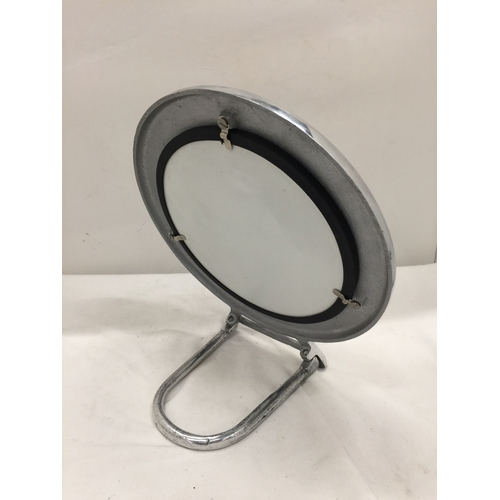 140 - A CHROME DRESSING TABLE MIRROR DIAMETER 25CM, HEIGHT 29CM