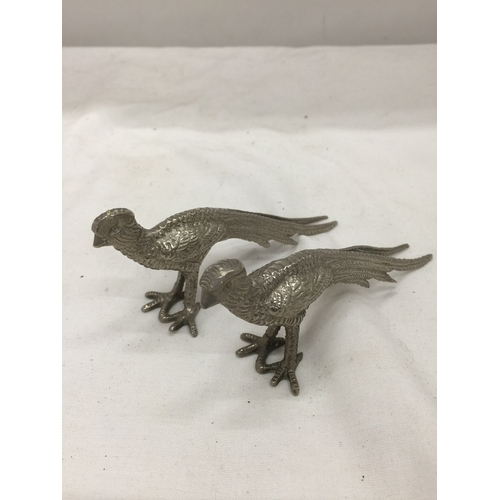 141 - A LARGE AND SMALLER  PAIR OF SILVER PLATED PHEASANTS