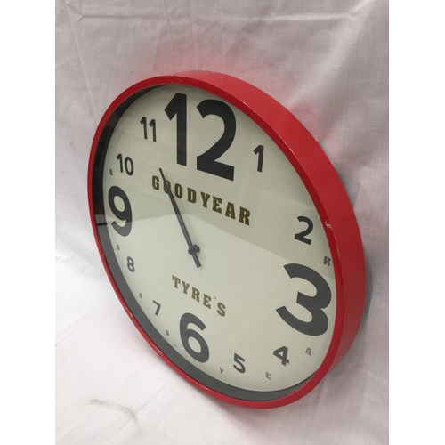 42 - A LARGE GOODYEAR TYRES WALL CLOCK DIAMETER APPROX 46CM