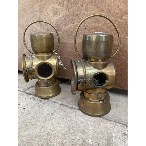 1222 - A PAIR OF VINTAGE BRASS LUCAS KING OF THE ROAD LAMPS