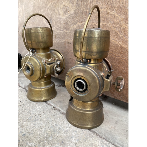 1222 - A PAIR OF VINTAGE BRASS LUCAS KING OF THE ROAD LAMPS