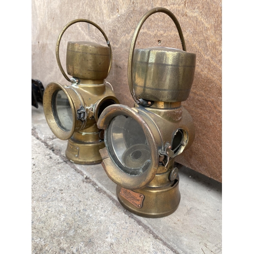 1222 - A PAIR OF VINTAGE BRASS LUCAS KING OF THE ROAD LAMPS